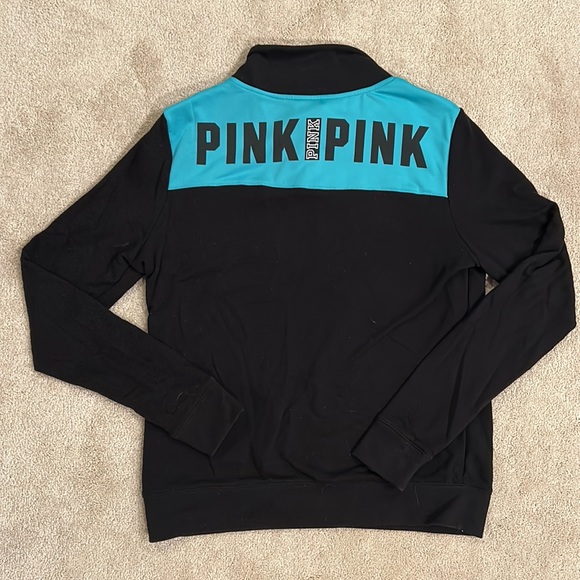 Victoria's Secret PINK Quarter Zip Pullover Hoodie in Black & Teal - Picture 2 of 5